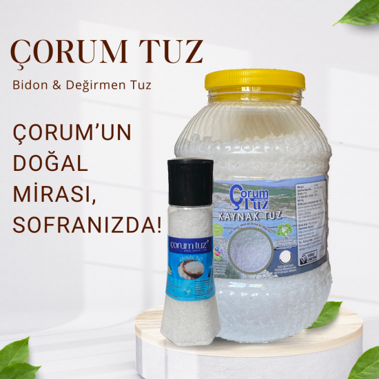 Çorum Memlaha Çorumtuz %100 Doğal Çorum Kaynak Tuz 5 Kg Pet Yanında Değirmen. Türkiyenin Tuzu Çorumtuz